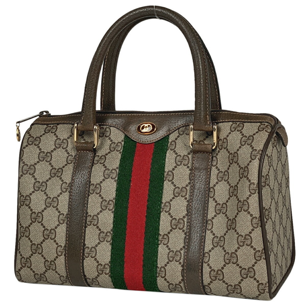 Gucci GG Handbag Boston Sherry Web Canvas Brown